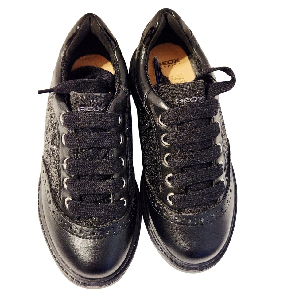 Geox Respira Kids Black Glitter Italian Patent Leather Shoes Girl Size US11 EU29